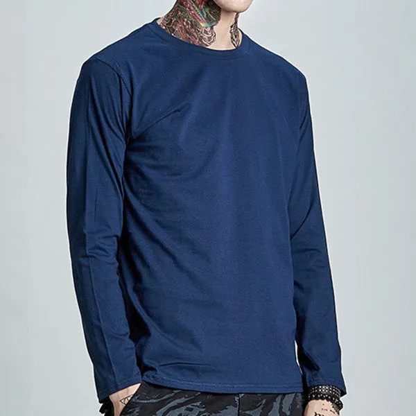 100% Cotton Casual Solid O-neck Long Sleeve T-shirt for Men