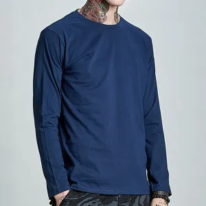 100% Cotton Casual Solid O-neck Long Sleeve T-shirt for Men