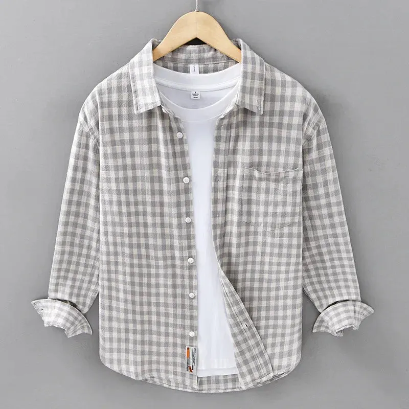 100% Cotton Plaid Shirt for Men Spring Fall Fashion