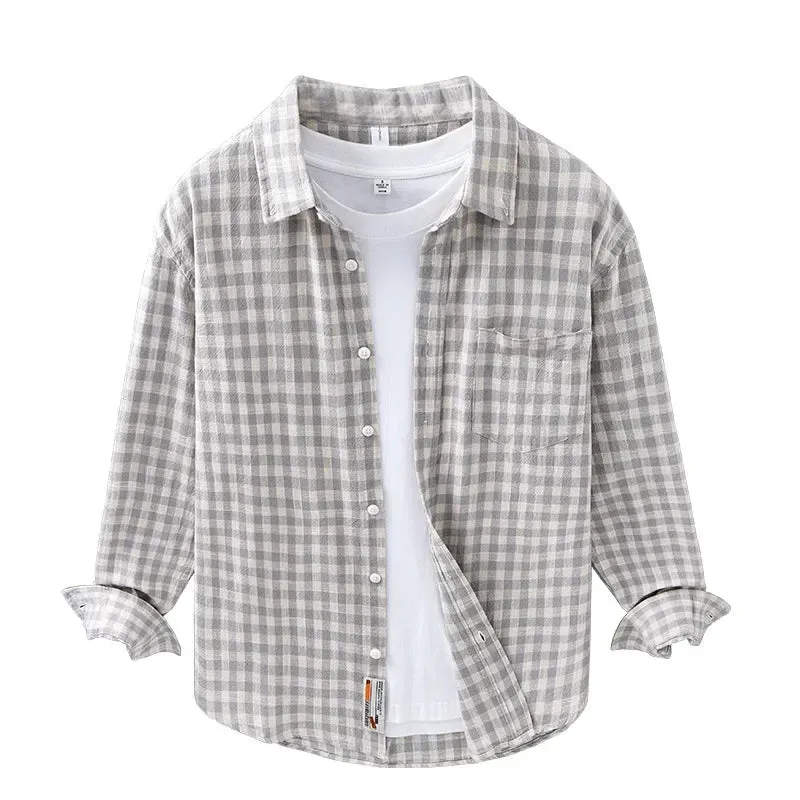 100% Cotton Plaid Shirt for Men Spring Fall Fashion