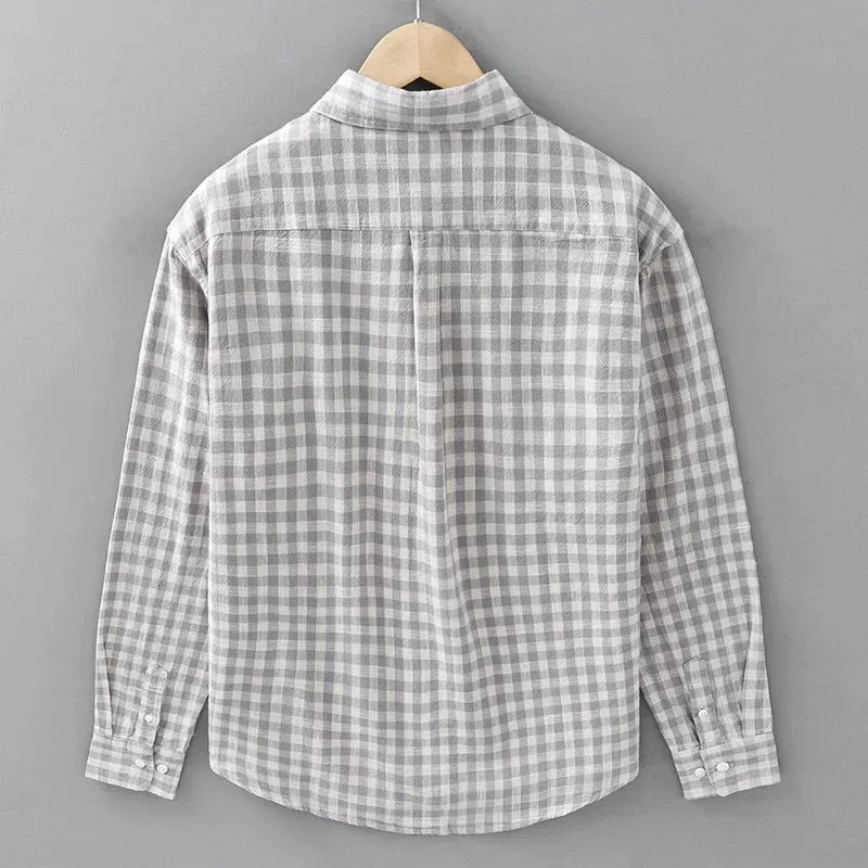 100% Cotton Plaid Shirt for Men Spring Fall Fashion