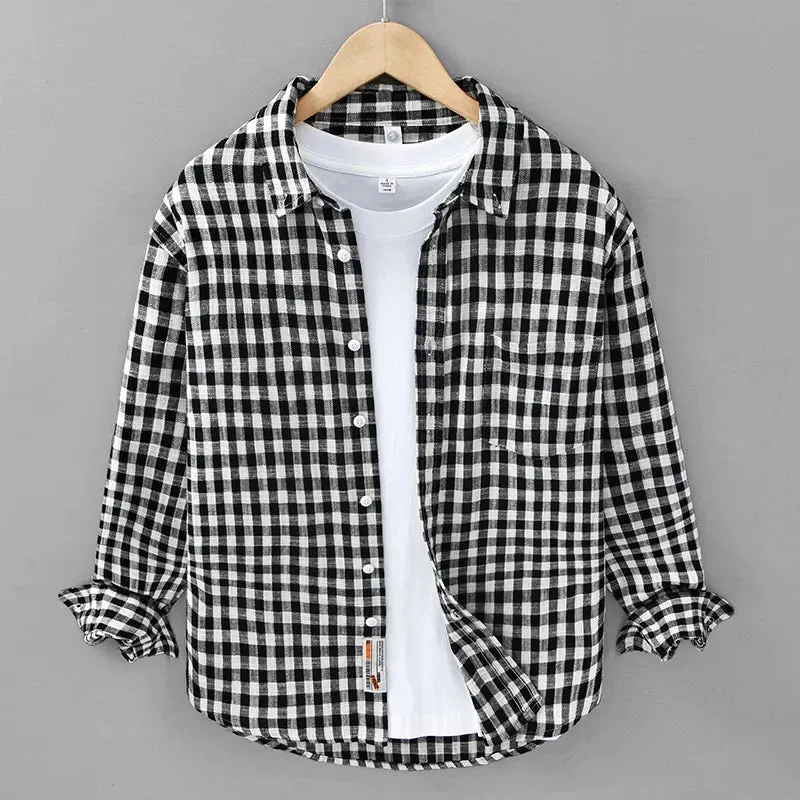 100% Cotton Plaid Shirt for Men Spring Fall Fashion