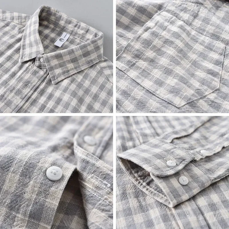 100% Cotton Plaid Shirt for Men Spring Fall Fashion