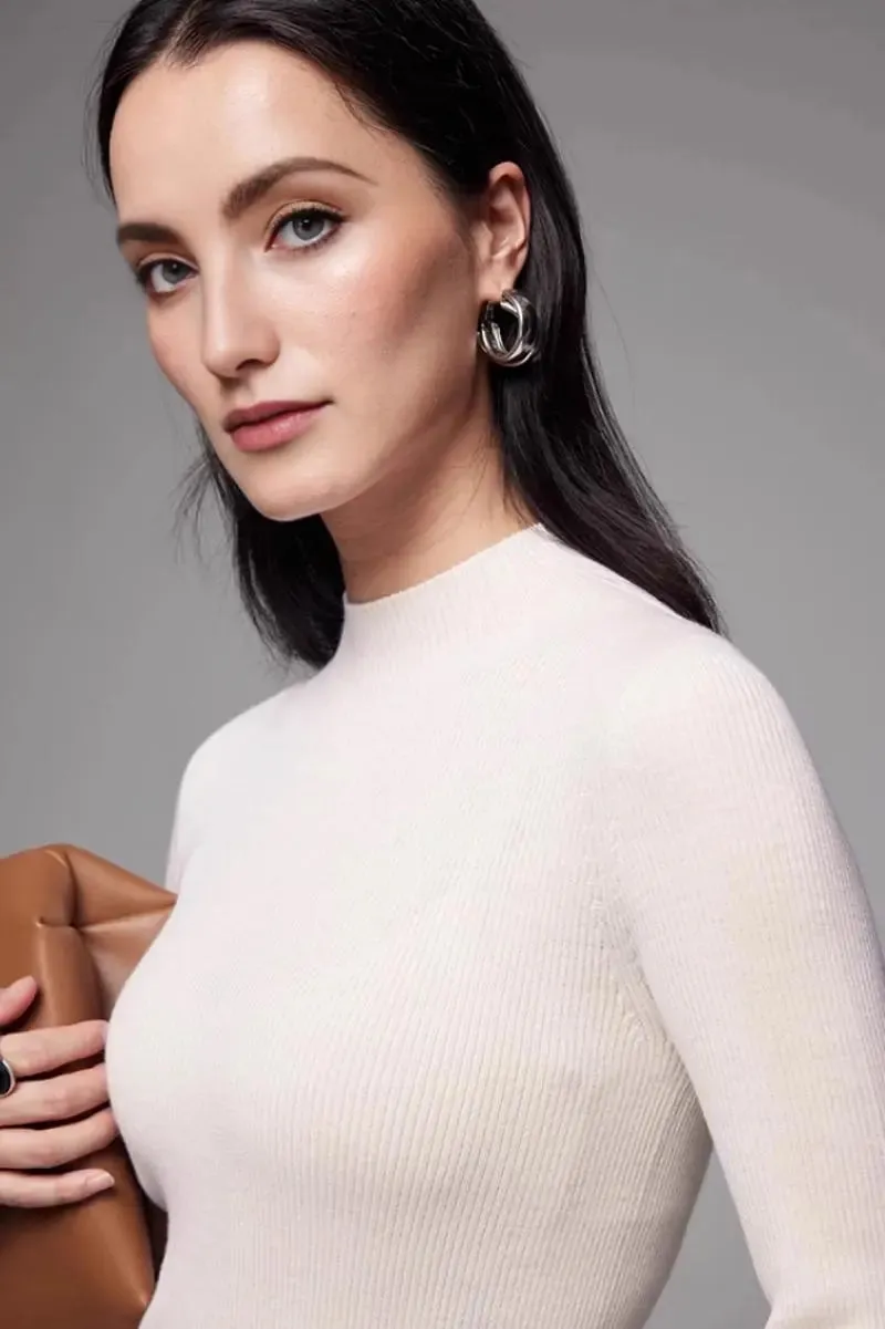 100 Merino Wool Seamless Mock Neck Sweater