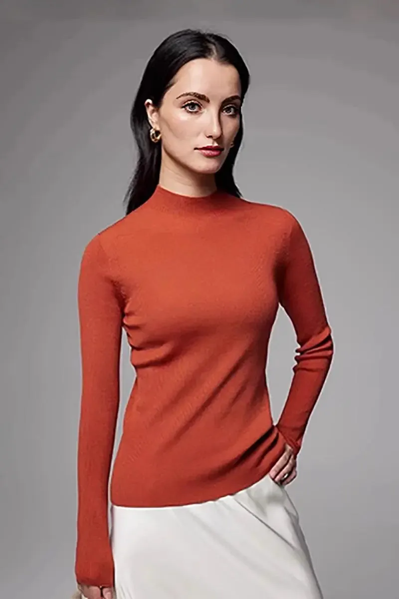 100 Merino Wool Seamless Mock Neck Sweater