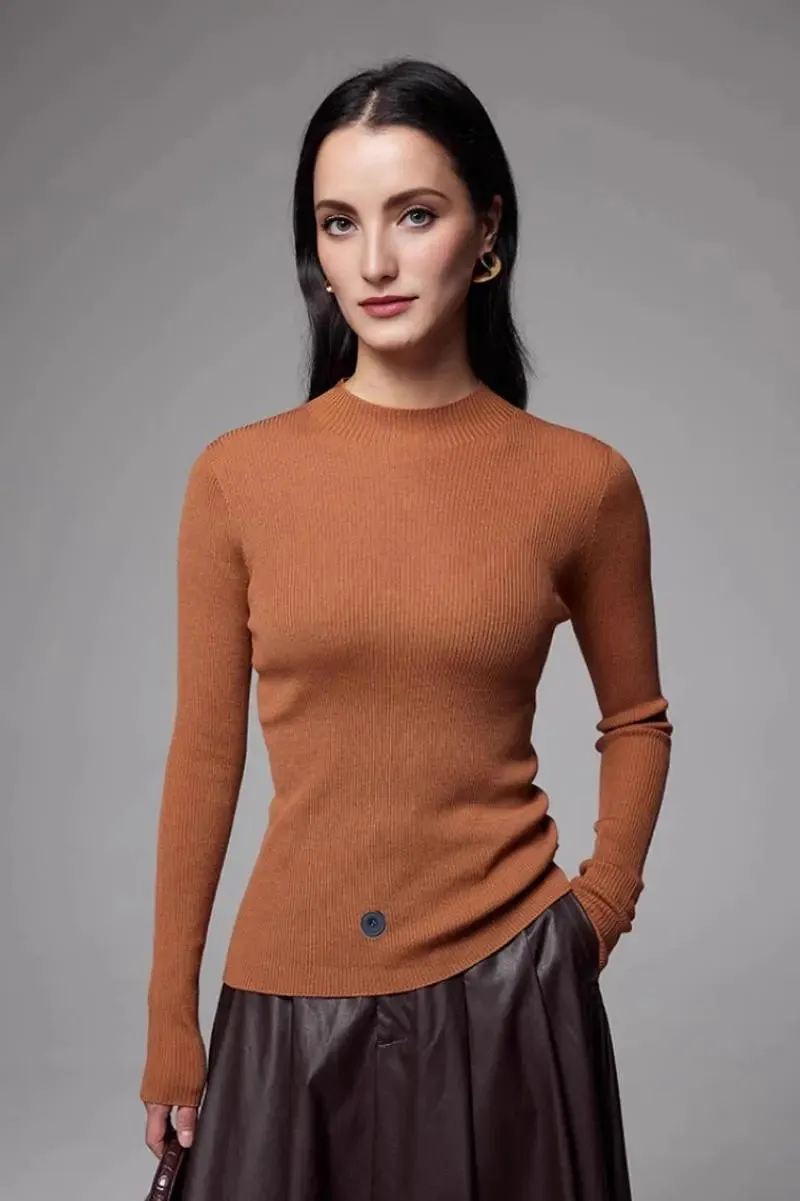 100 Merino Wool Seamless Mock Neck Sweater