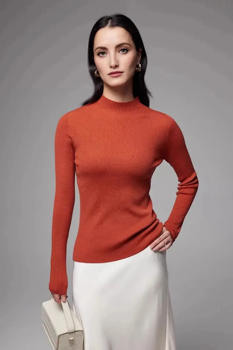 100 Merino Wool Seamless Mock Neck Sweater