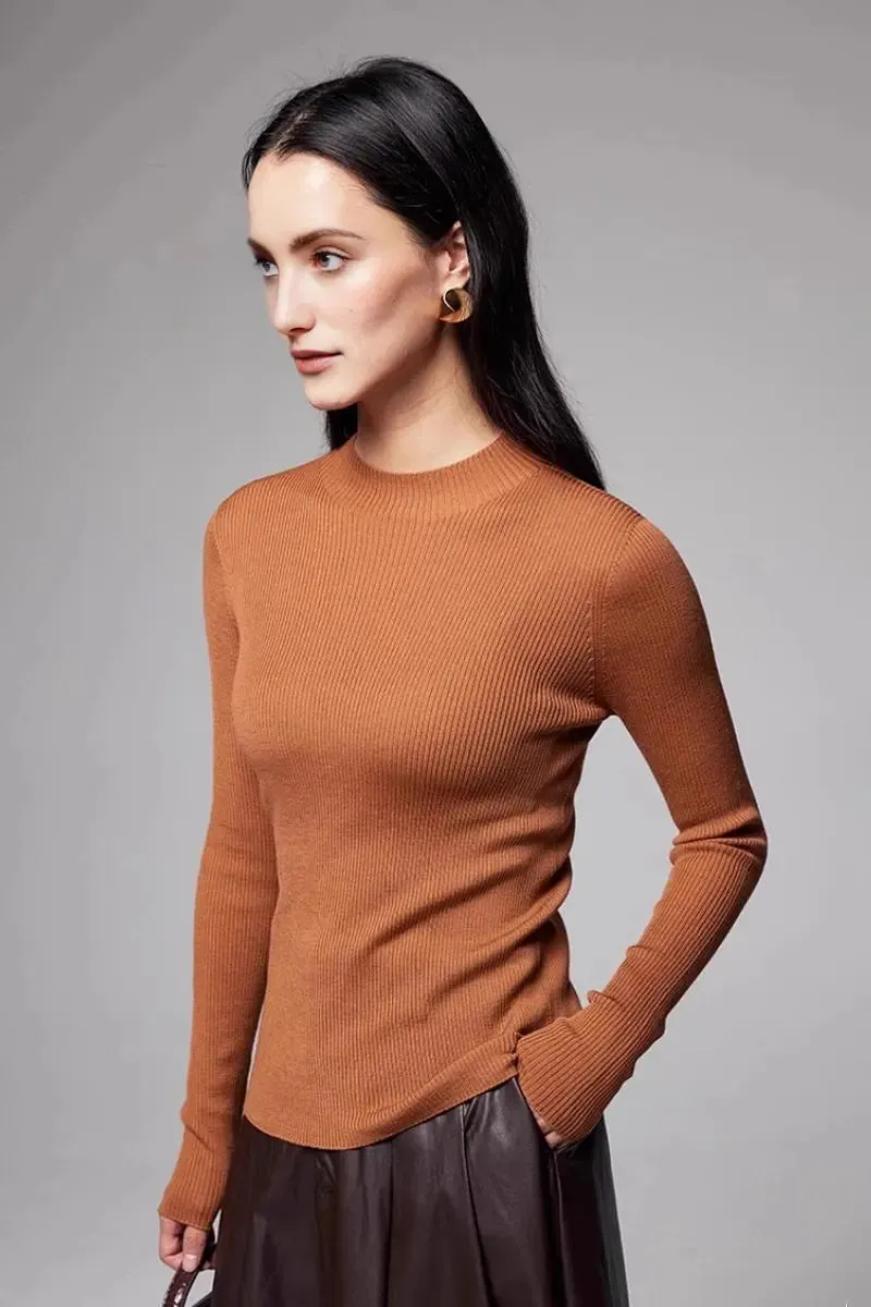 100 Merino Wool Seamless Mock Neck Sweater