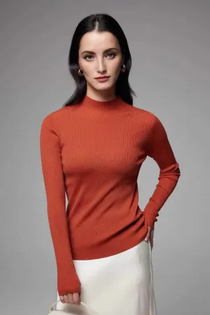 100 Merino Wool Seamless Mock Neck Sweater