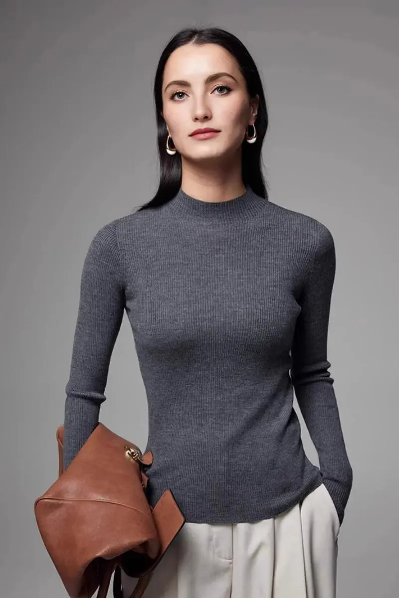 100 Merino Wool Seamless Mock Neck Sweater