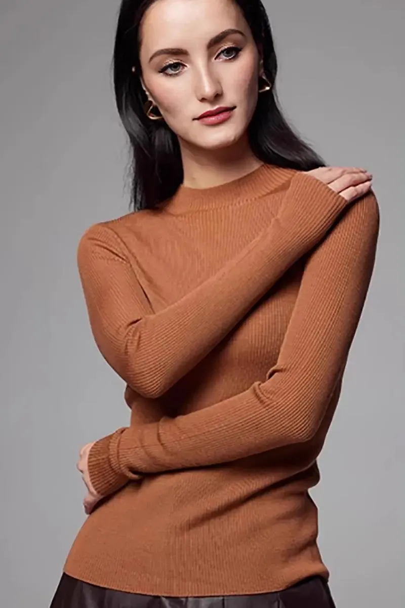 100 Merino Wool Seamless Mock Neck Sweater