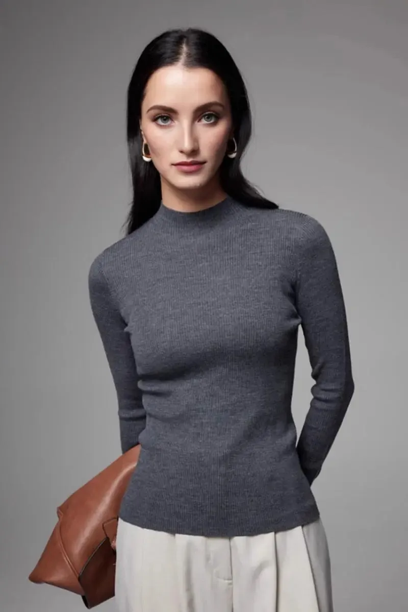 100 Merino Wool Seamless Mock Neck Sweater