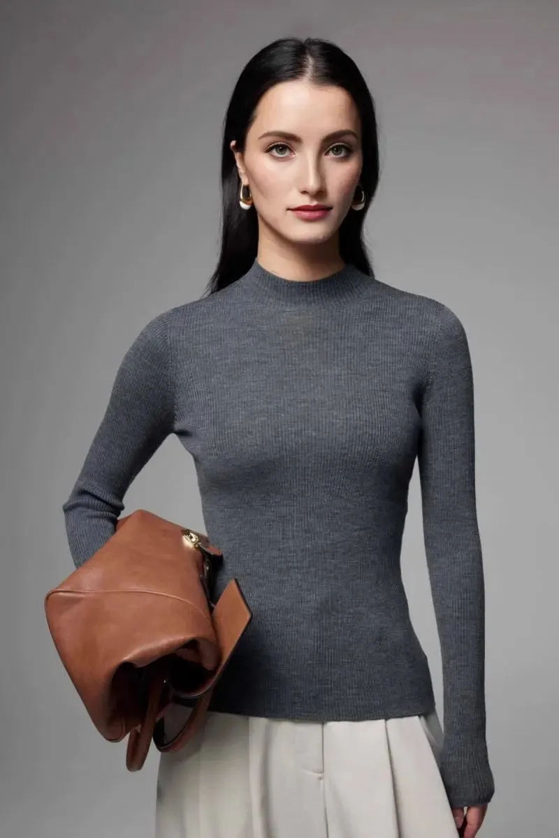 100 Merino Wool Seamless Mock Neck Sweater