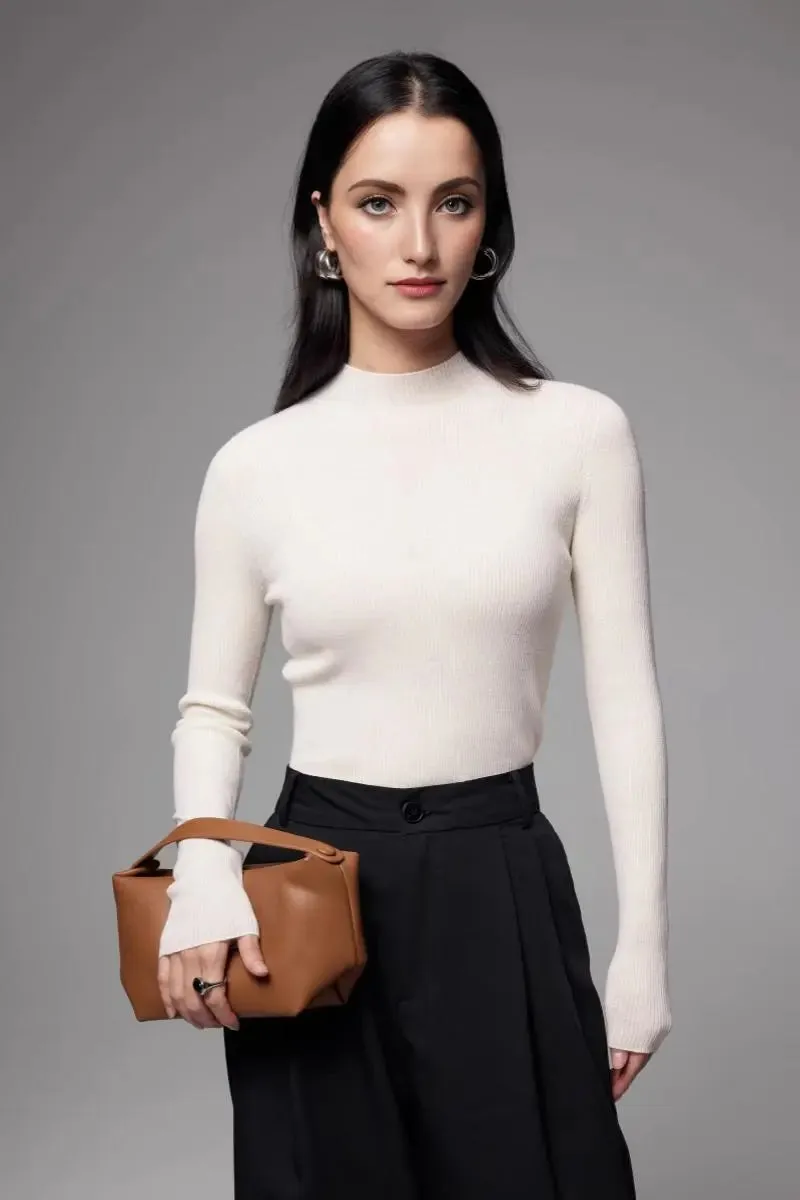 100 Merino Wool Seamless Mock Neck Sweater