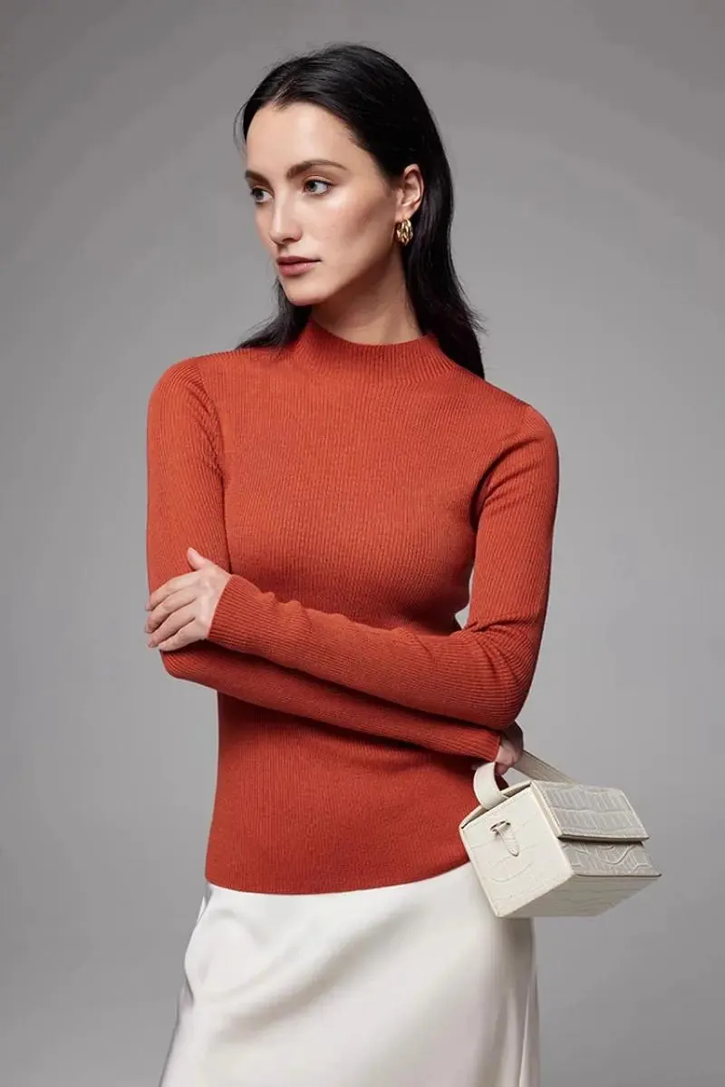 100 Merino Wool Seamless Mock Neck Sweater