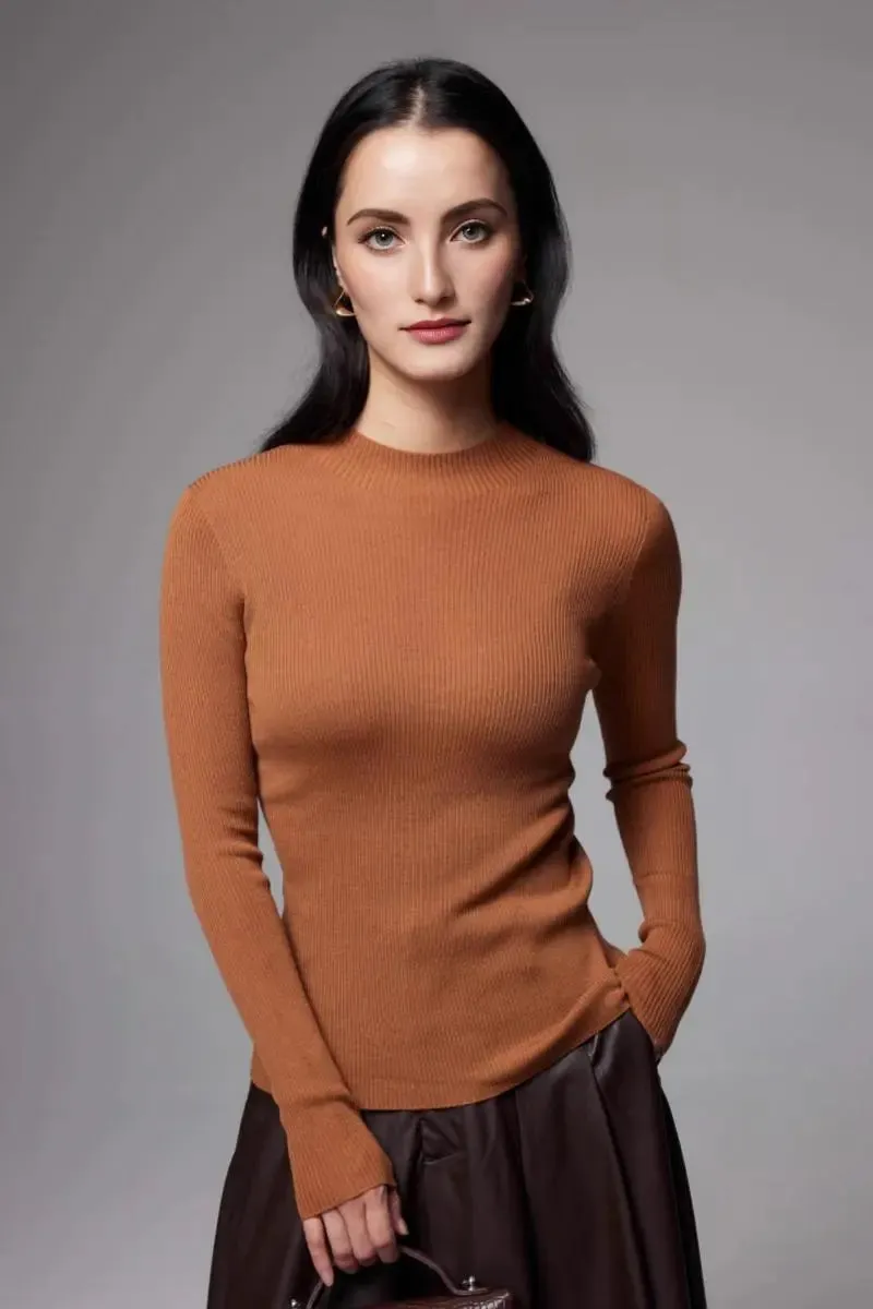 100 Merino Wool Seamless Mock Neck Sweater