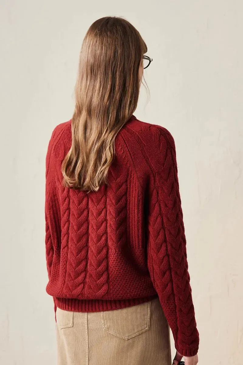 100 Wool Chunky Knit Cable Crew Neck Sweater