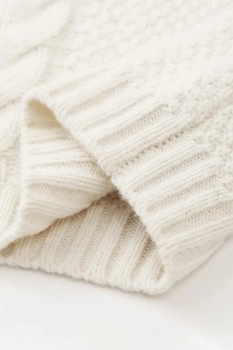 100 Wool Chunky Knit Cable Crew Neck Sweater