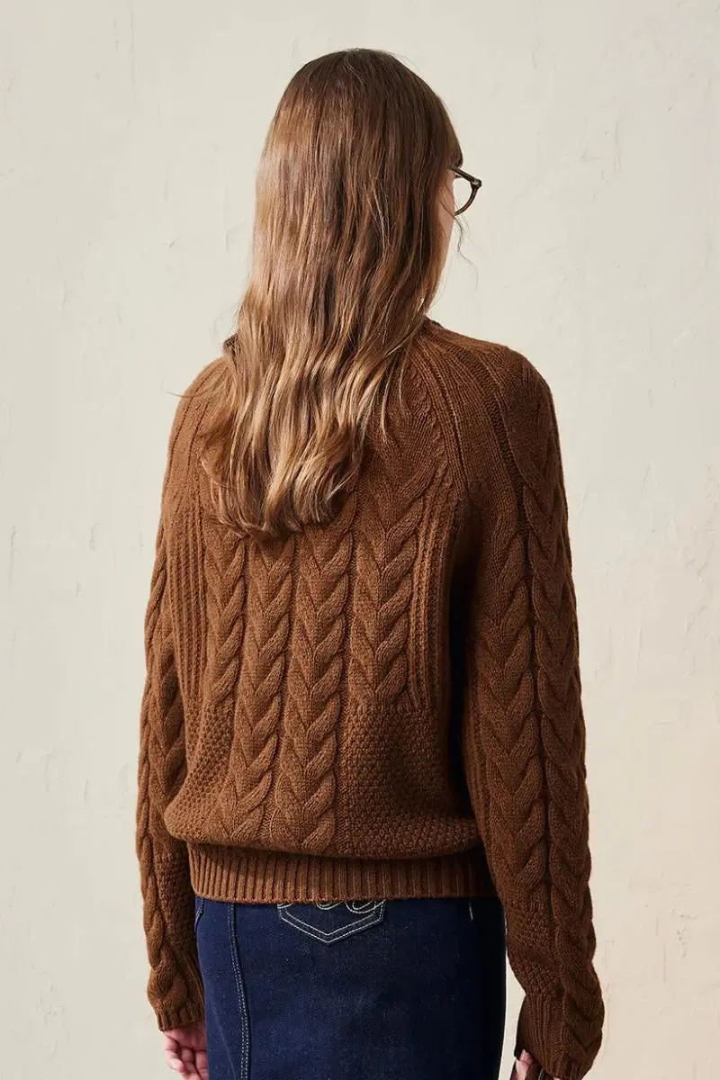 100 Wool Chunky Knit Cable Crew Neck Sweater