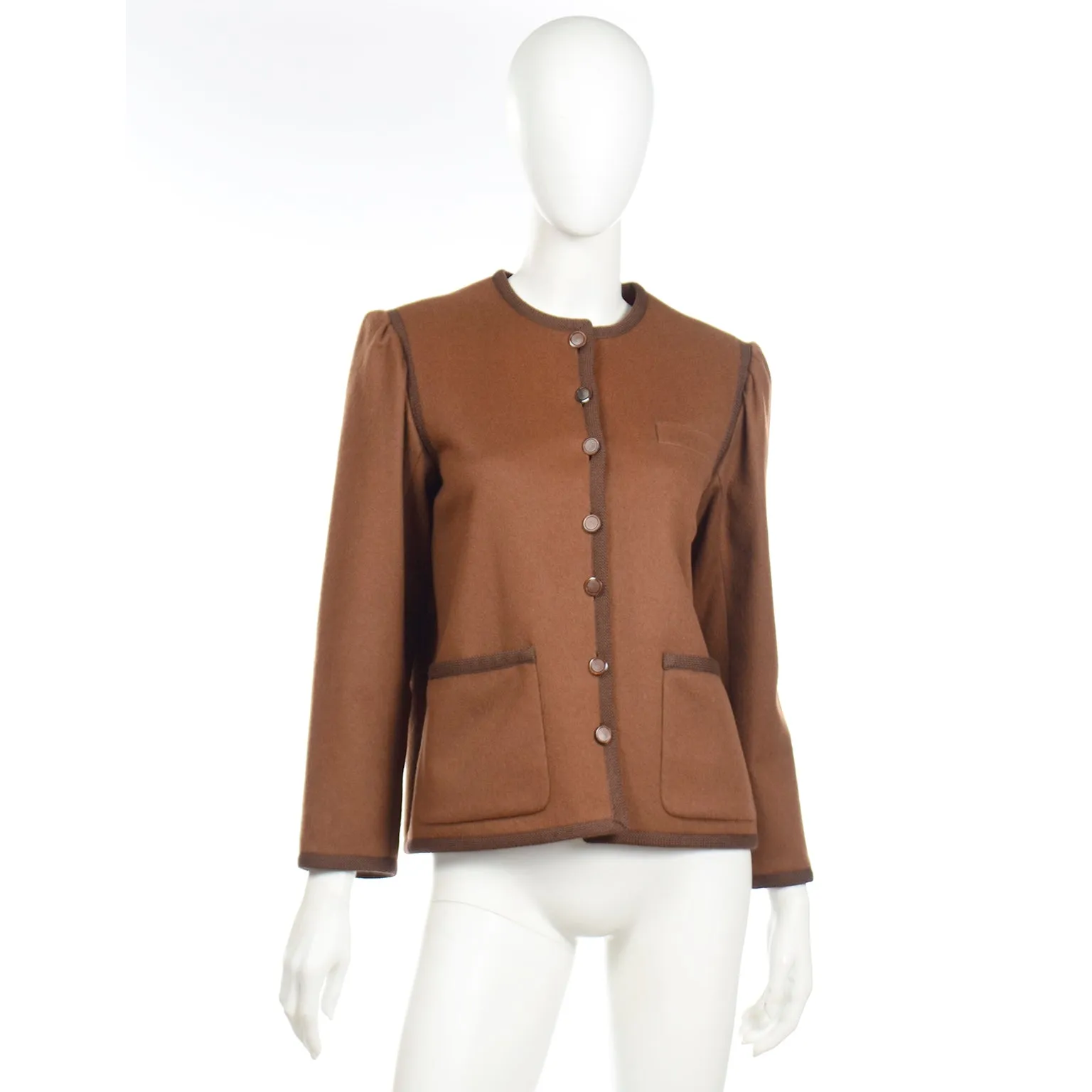 1970s Yves Saint Laurent Brown Wool Vintage Russian Inspired Jacket