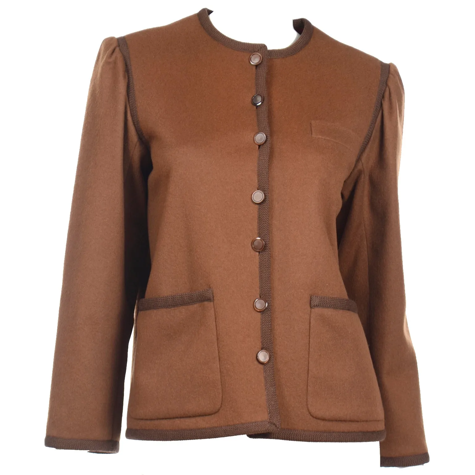 1970s Yves Saint Laurent Brown Wool Vintage Russian Inspired Jacket