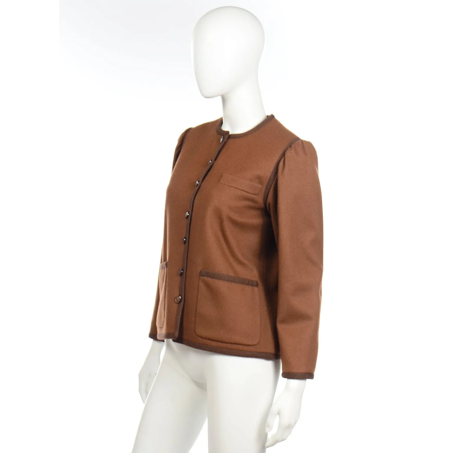 1970s Yves Saint Laurent Brown Wool Vintage Russian Inspired Jacket