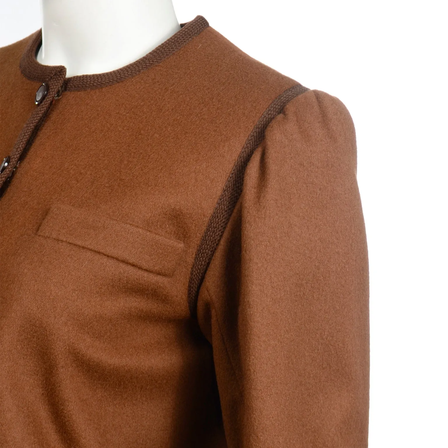1970s Yves Saint Laurent Brown Wool Vintage Russian Inspired Jacket