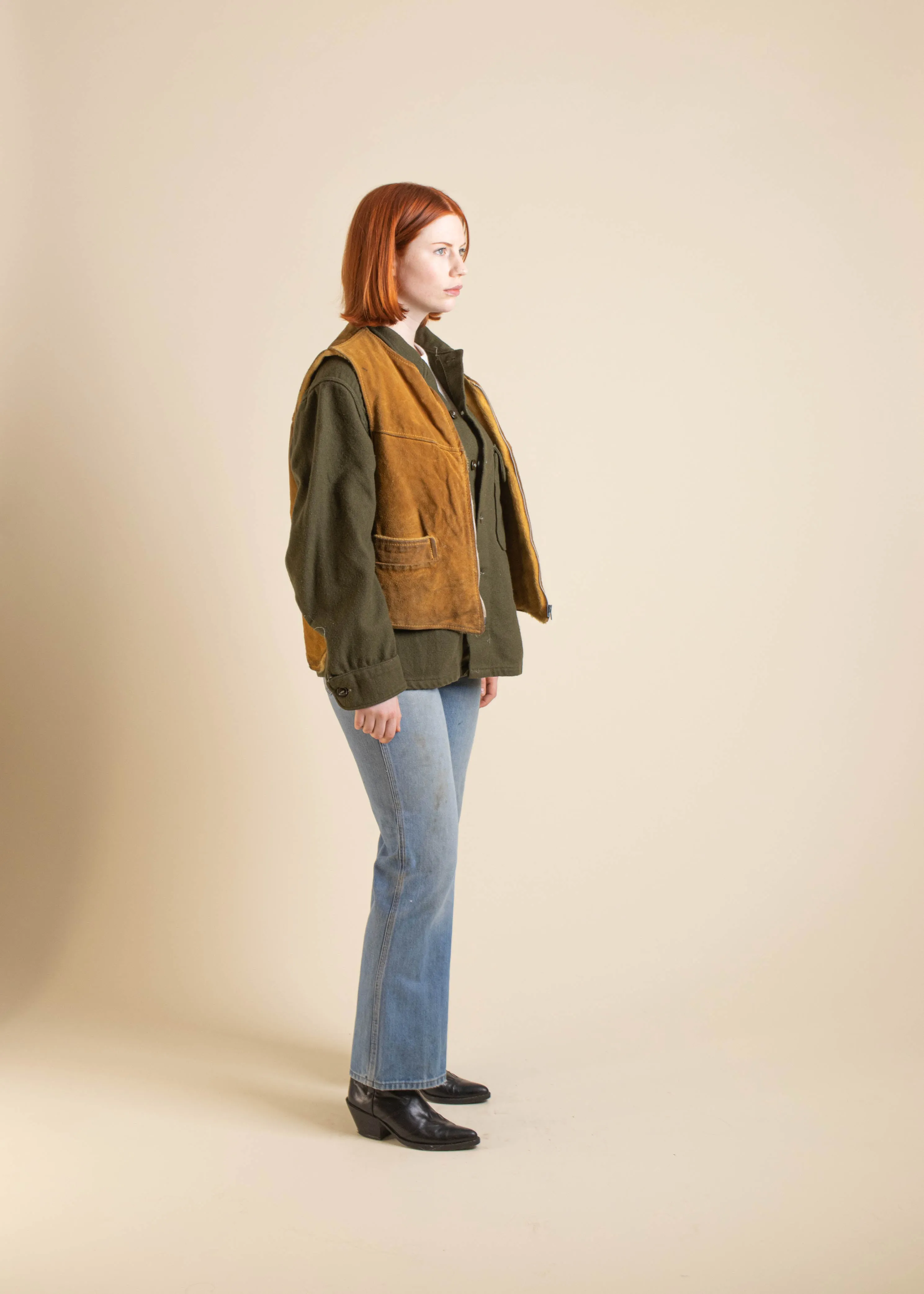 1980s Military Cold Weather Long Sleeve Wool Button Up Shirt Size M/L