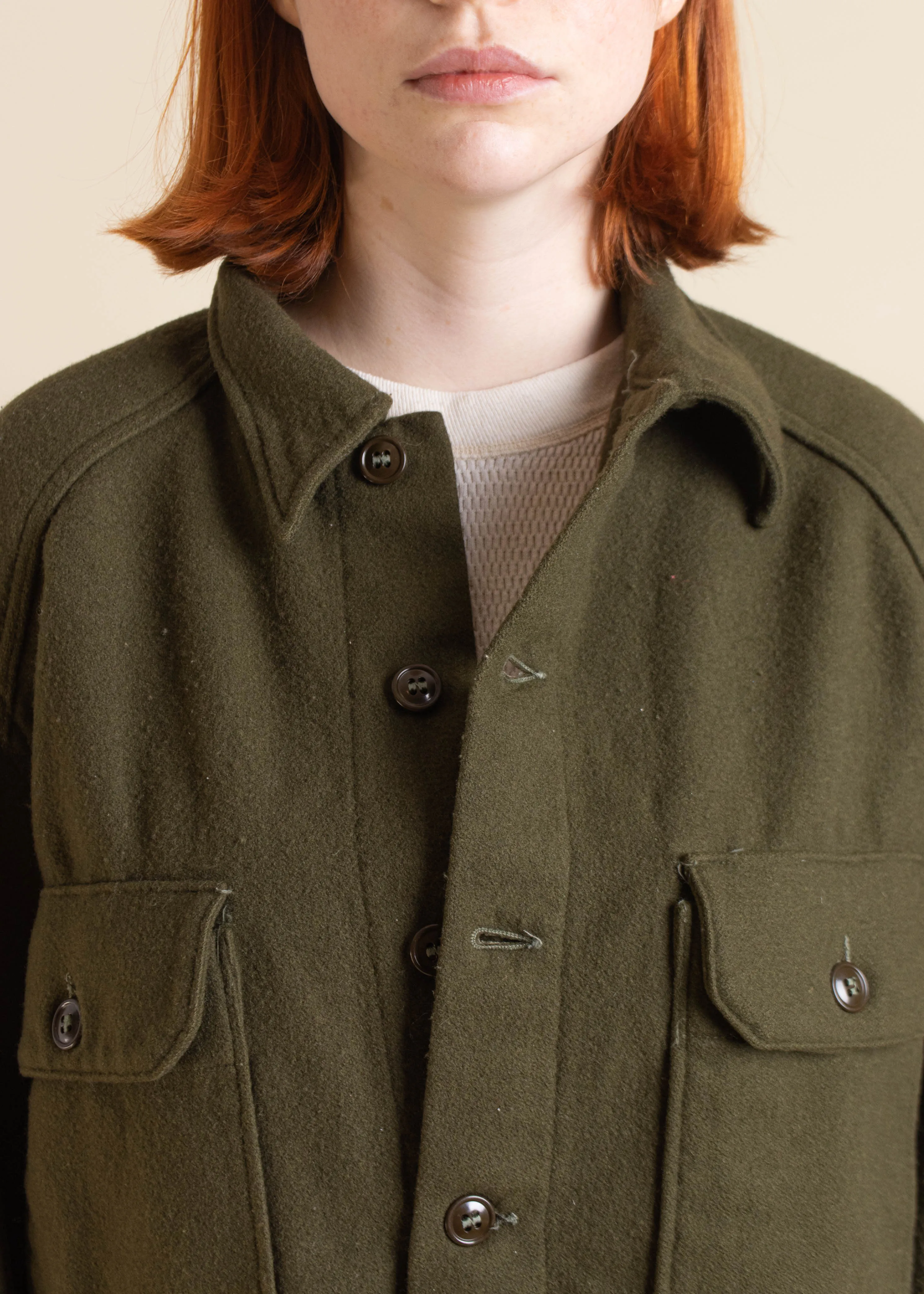 1980s Military Cold Weather Long Sleeve Wool Button Up Shirt Size M/L
