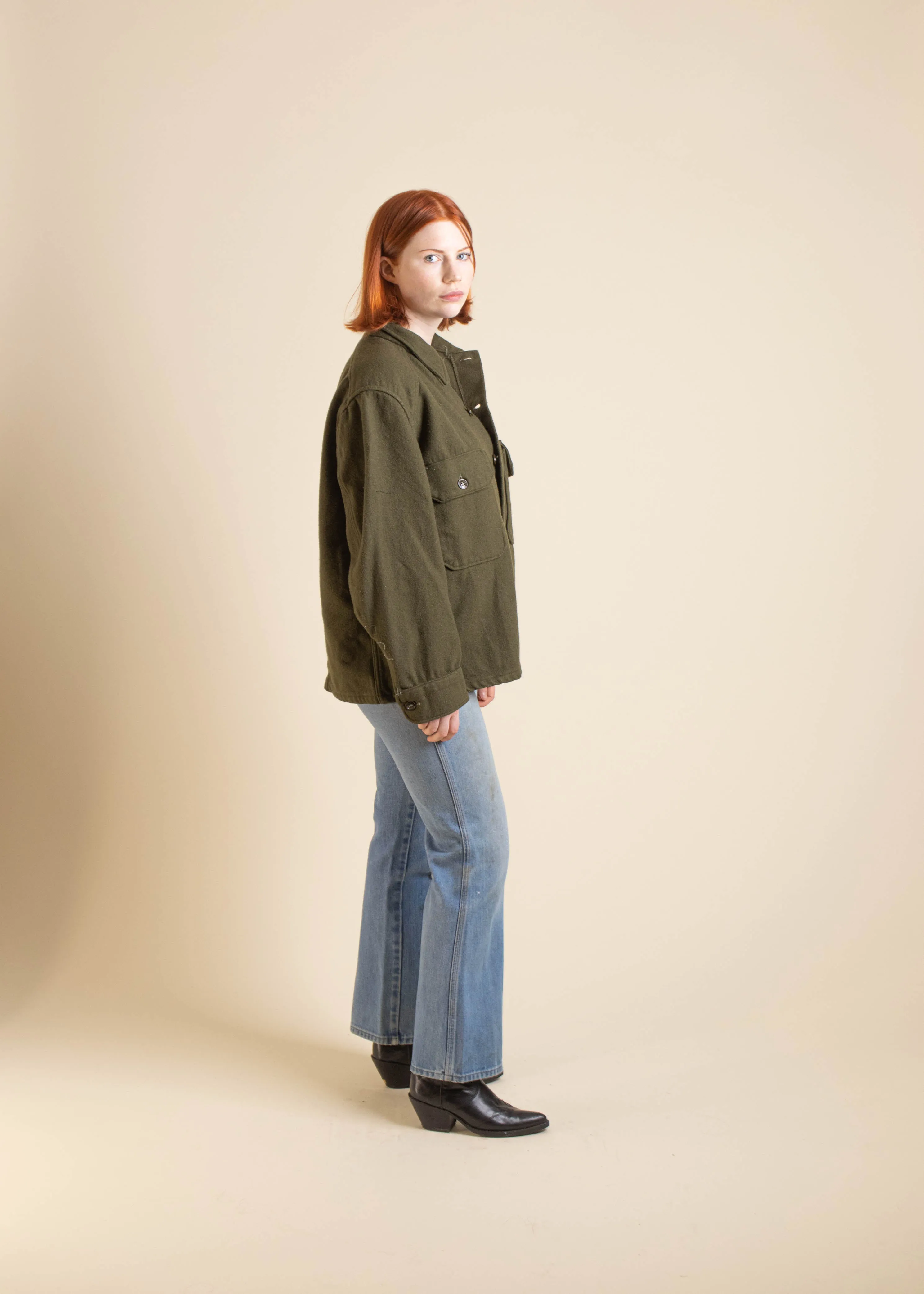 1980s Military Cold Weather Long Sleeve Wool Button Up Shirt Size M/L