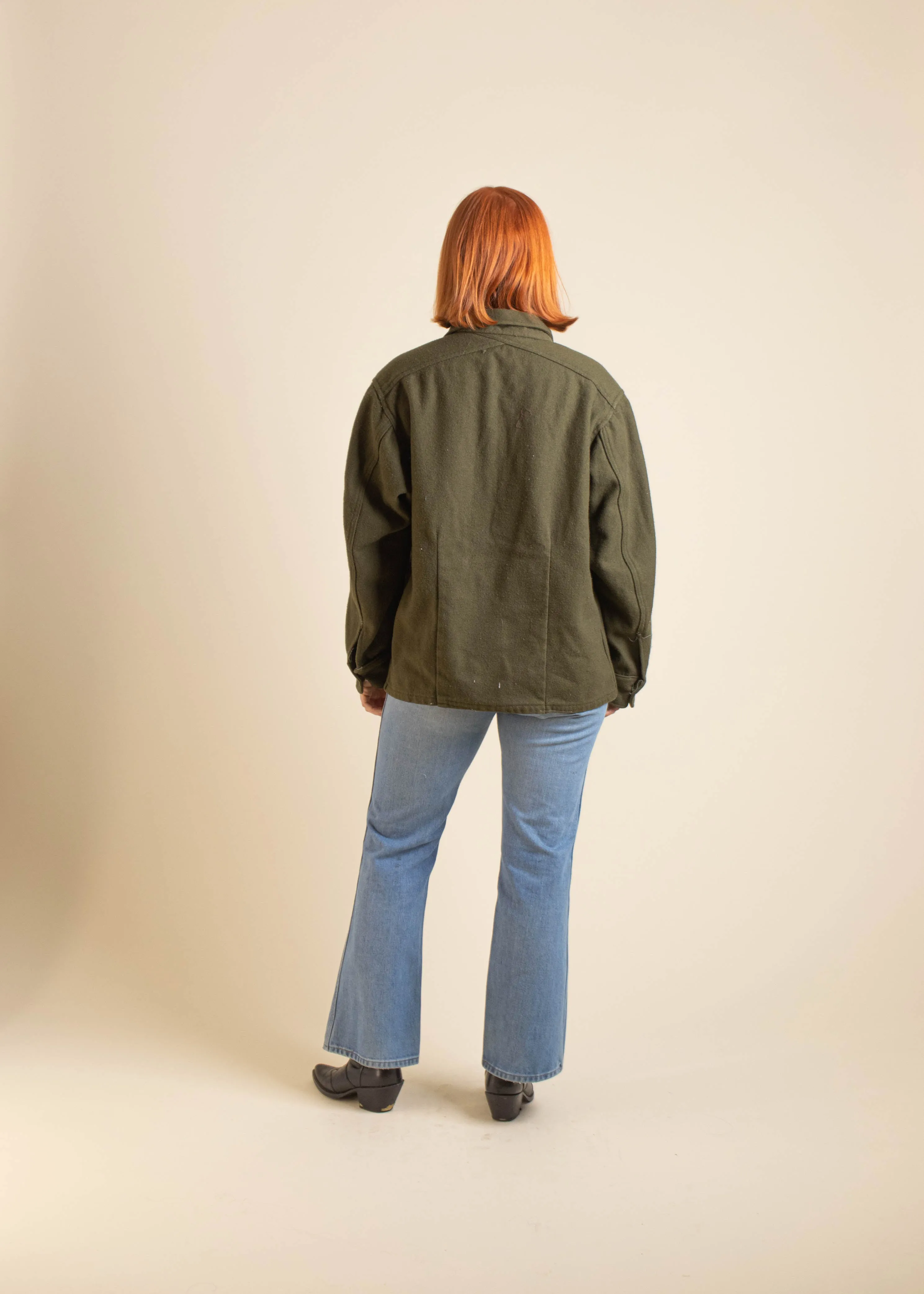 1980s Military Cold Weather Long Sleeve Wool Button Up Shirt Size M/L