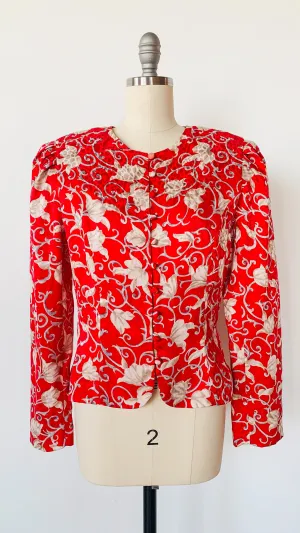 1980s Twisted roses silk button-up blouse, sz. M