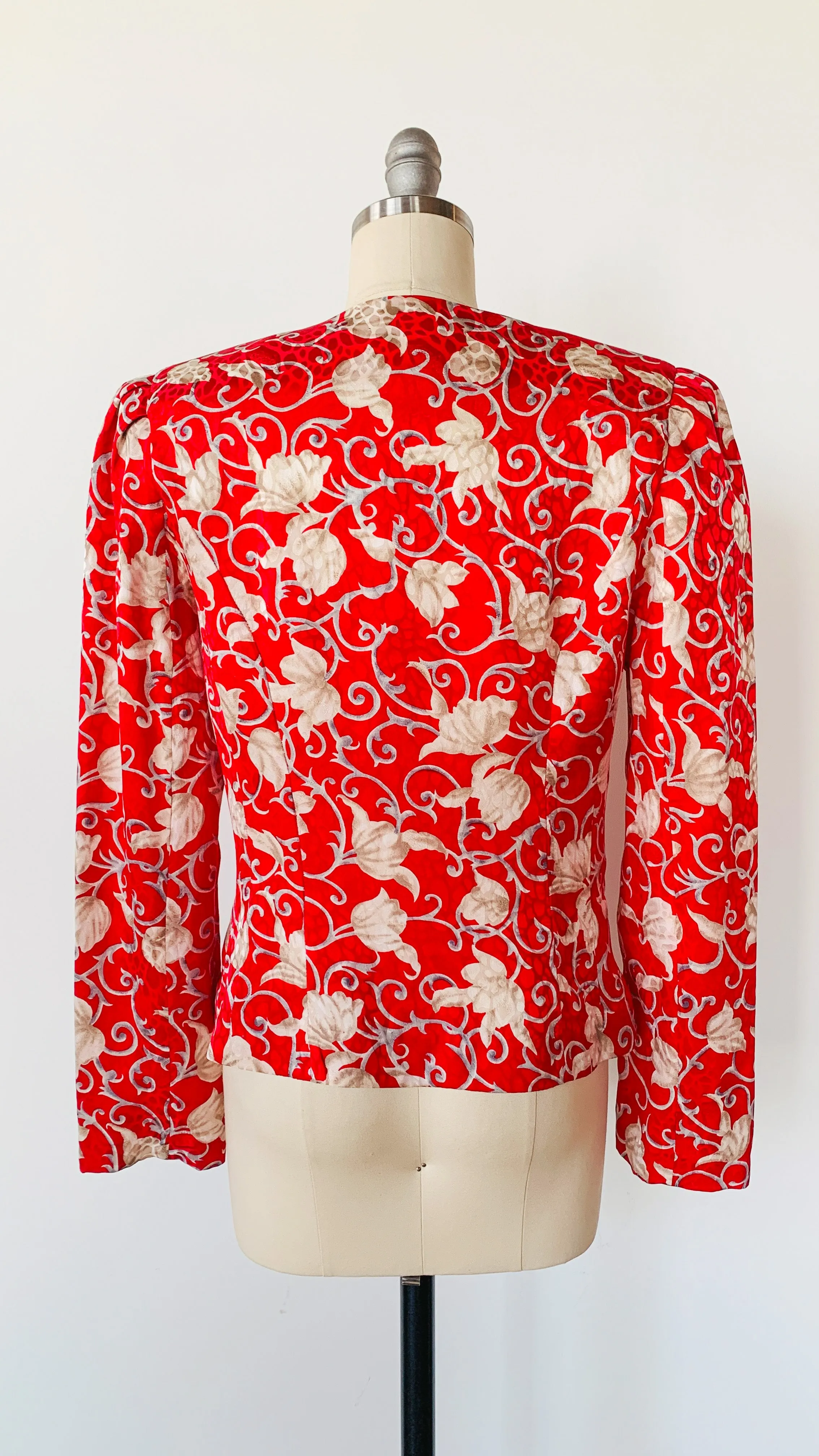1980s Twisted roses silk button-up blouse, sz. M