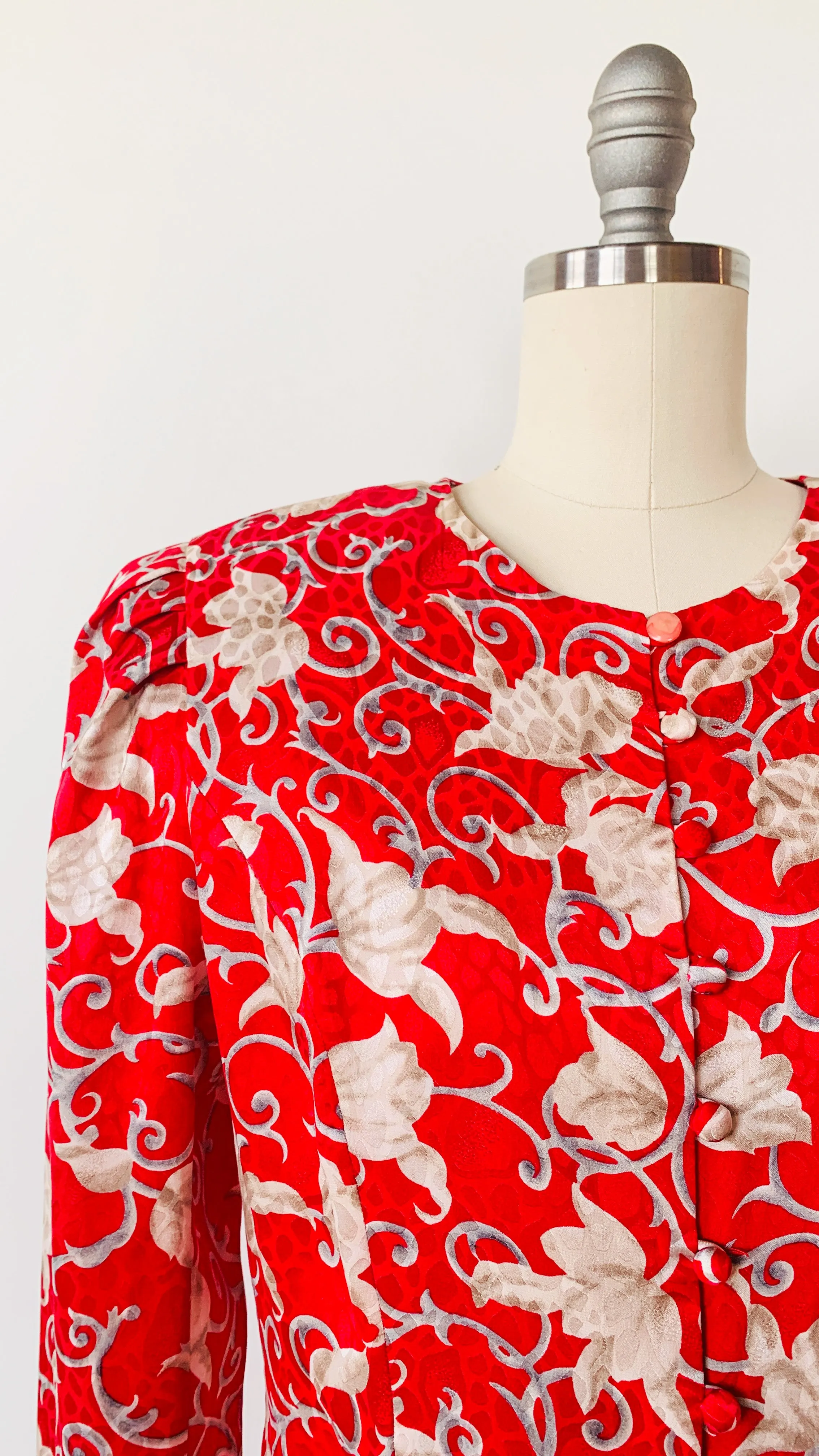 1980s Twisted roses silk button-up blouse, sz. M