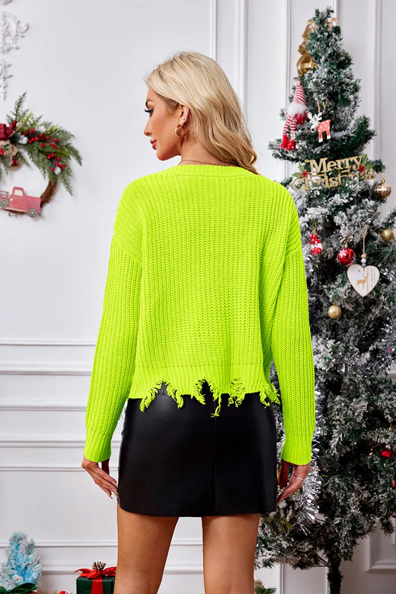 3D Reindeer Snowman Ripped Hem Button Sweater
