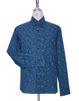 60s Style Navy Blue Paisley Shirt