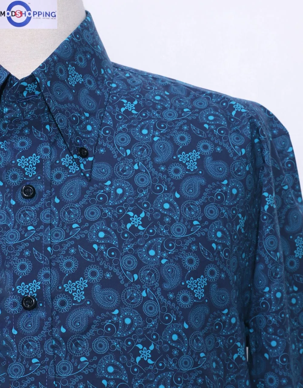 60s Style Navy Blue Paisley Shirt