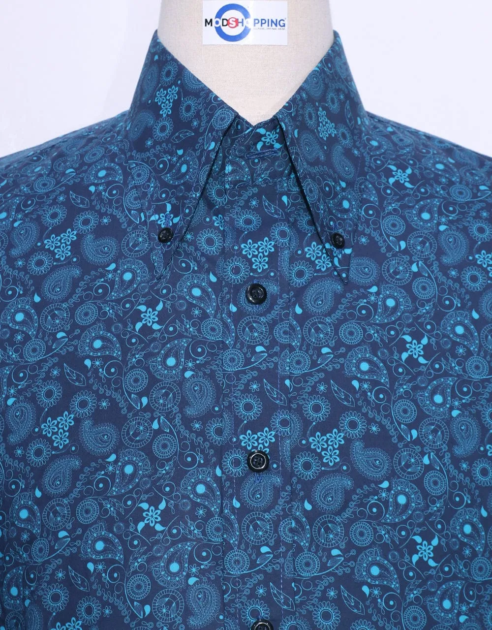60s Style Navy Blue Paisley Shirt