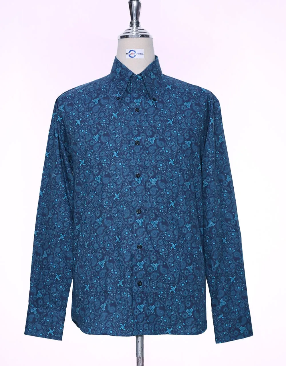60s Style Navy Blue Paisley Shirt