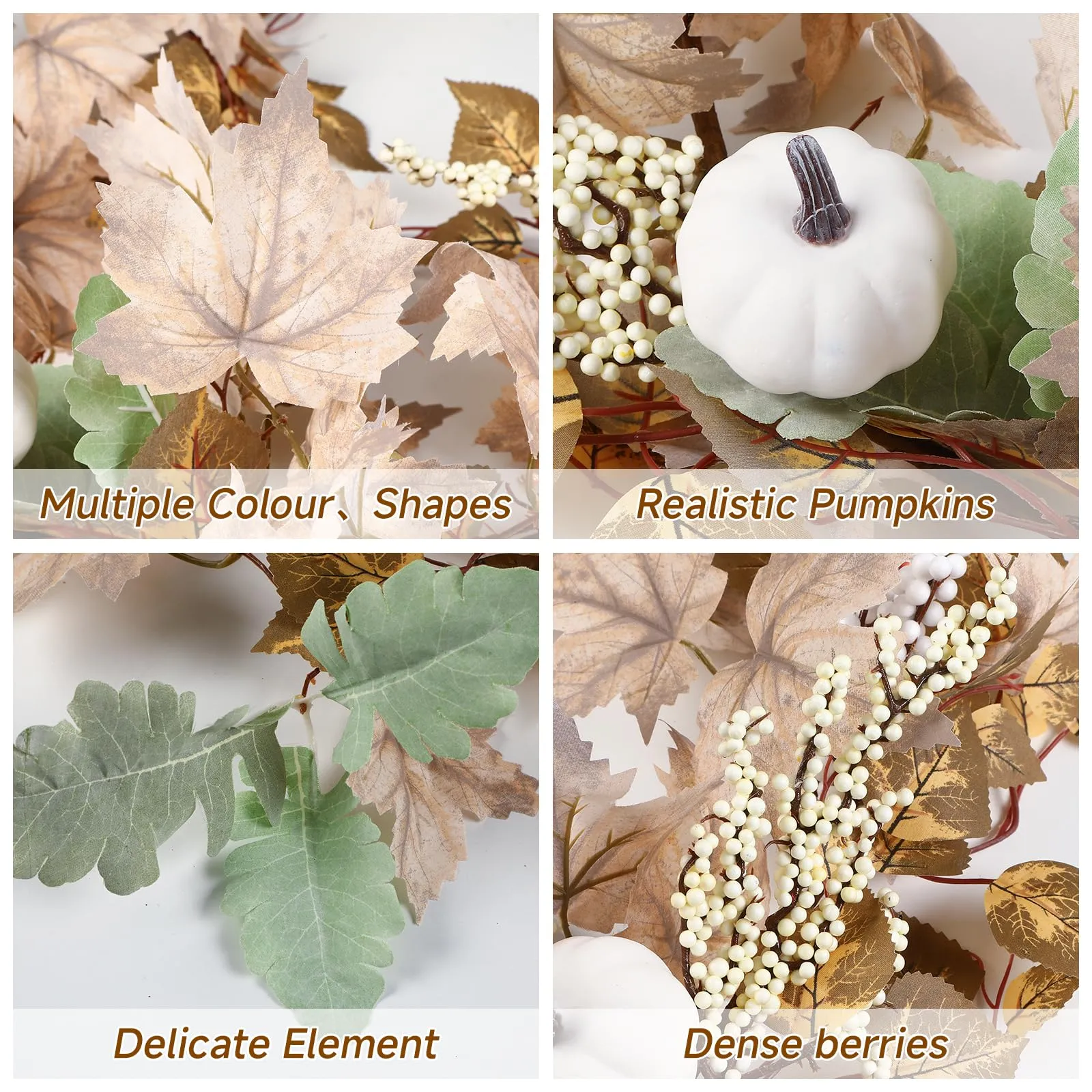 6FT Fall White Pumpkin & Maple Leaves Garland Decor