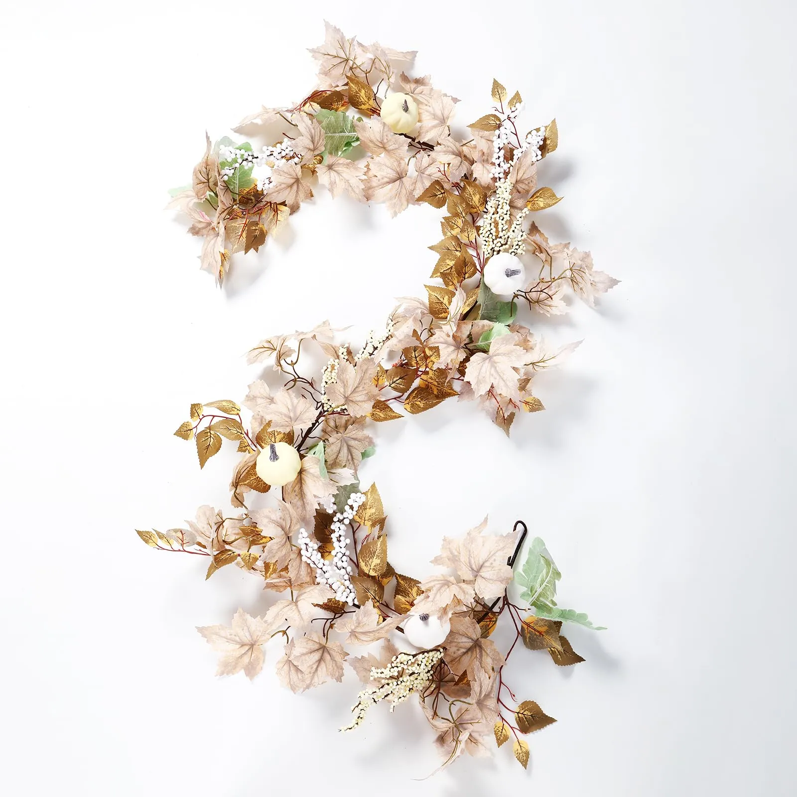 6FT Fall White Pumpkin & Maple Leaves Garland Decor