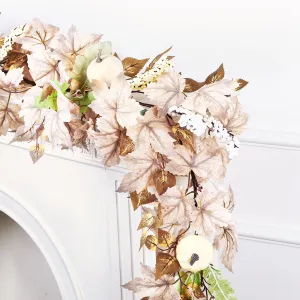 6FT Fall White Pumpkin & Maple Leaves Garland Decor