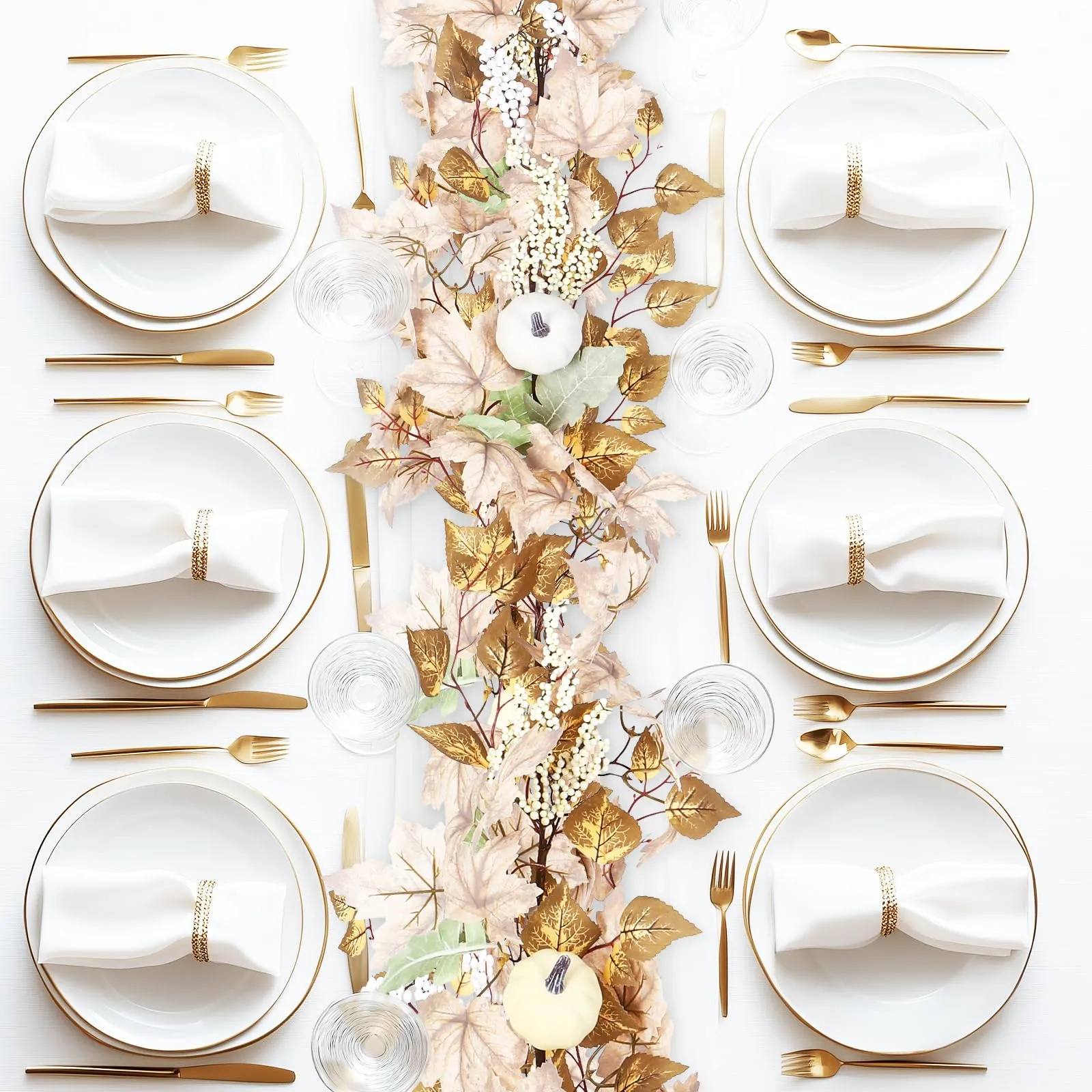 6FT Fall White Pumpkin & Maple Leaves Garland Decor