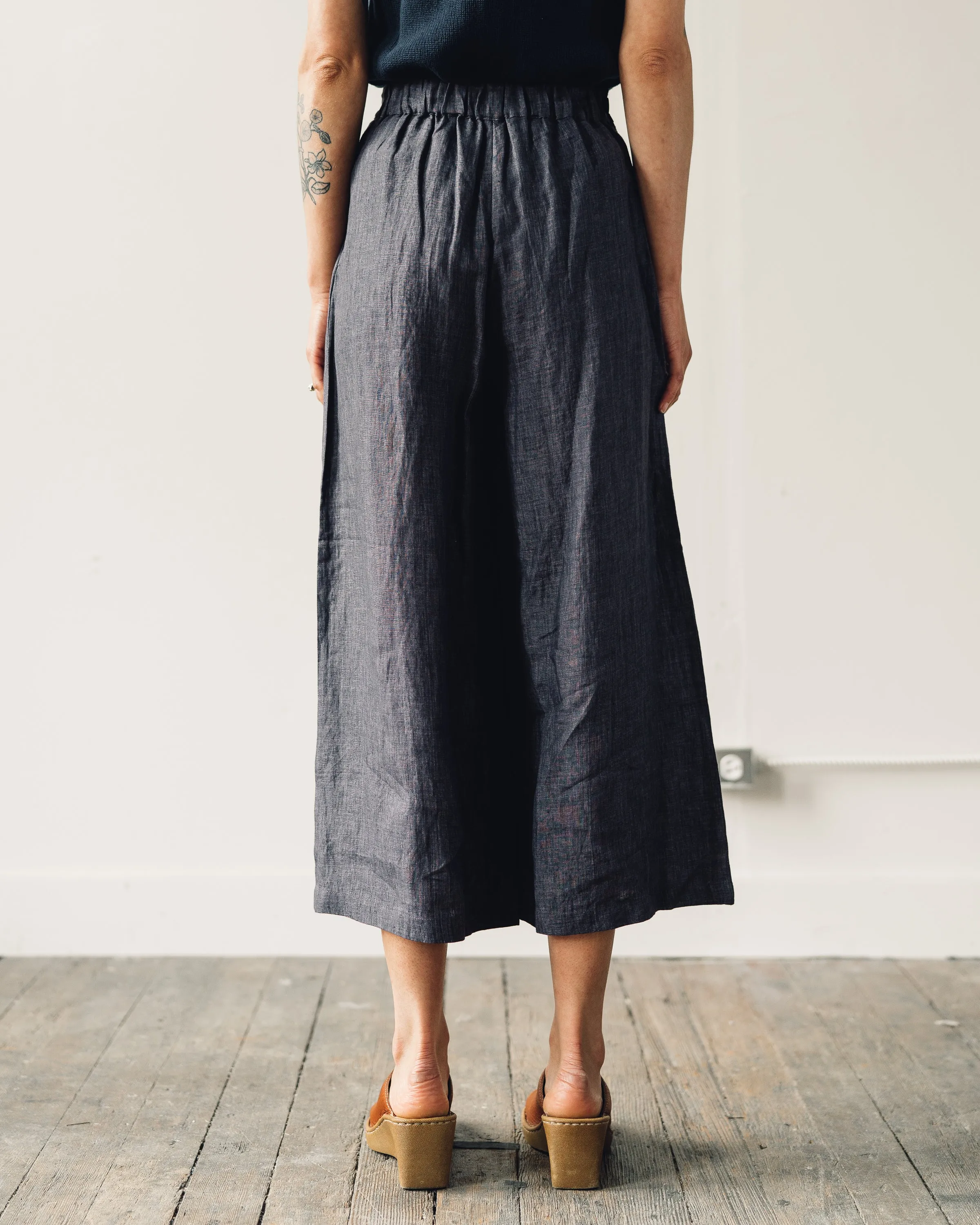 7115 Linen Cropped Wide-Legged Trouser, Slate Gray