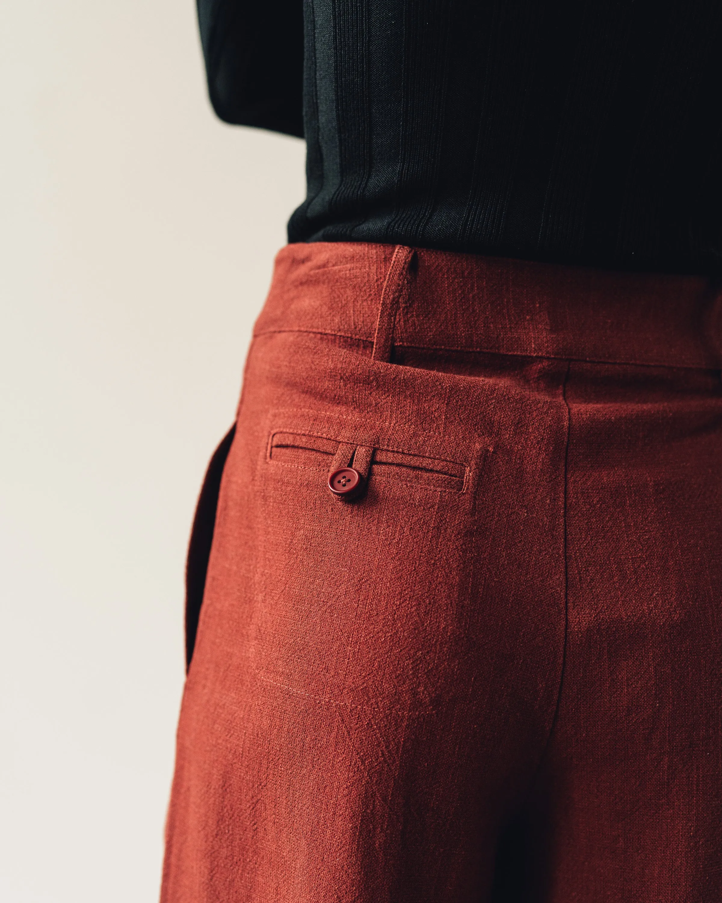7115 Linen Wide-Legged Cropped Trouser, Rust