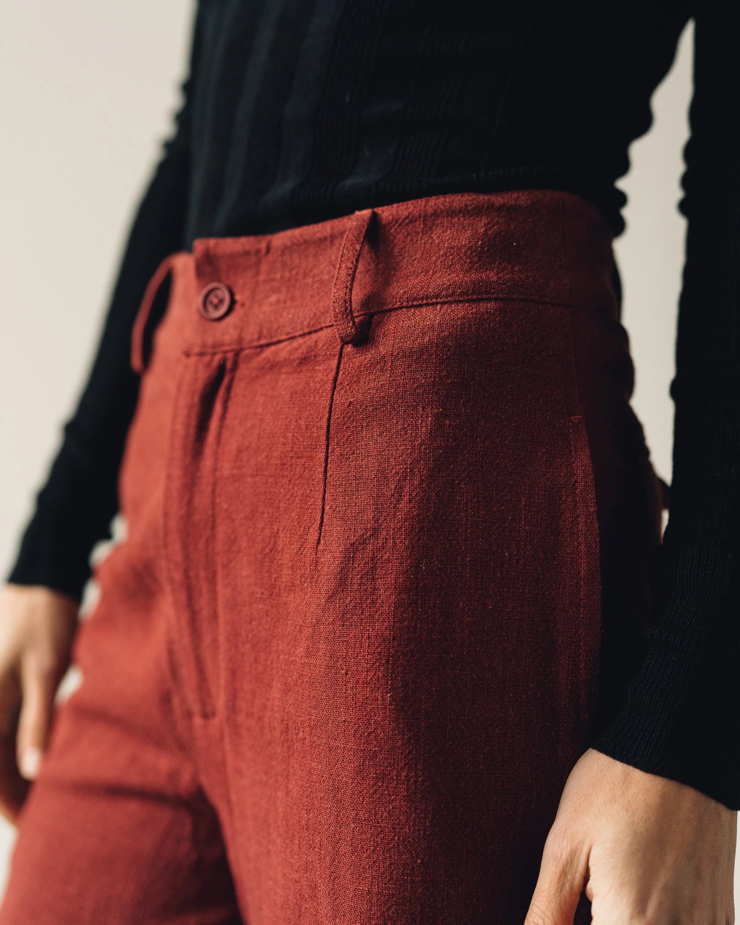 7115 Linen Wide-Legged Cropped Trouser, Rust