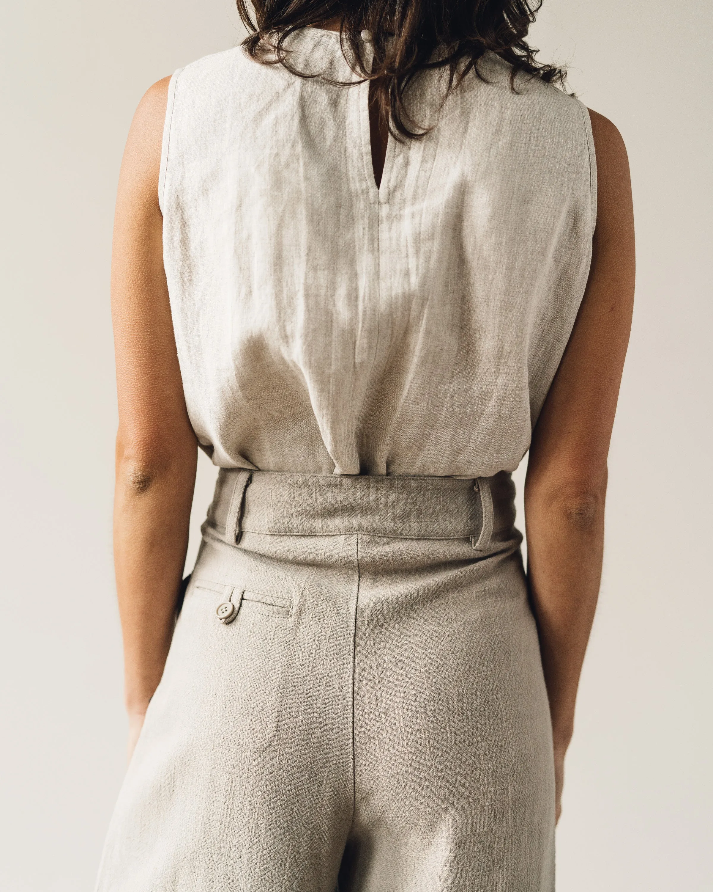 7115 Linen Wide-Legged Cropped Trouser, Sand