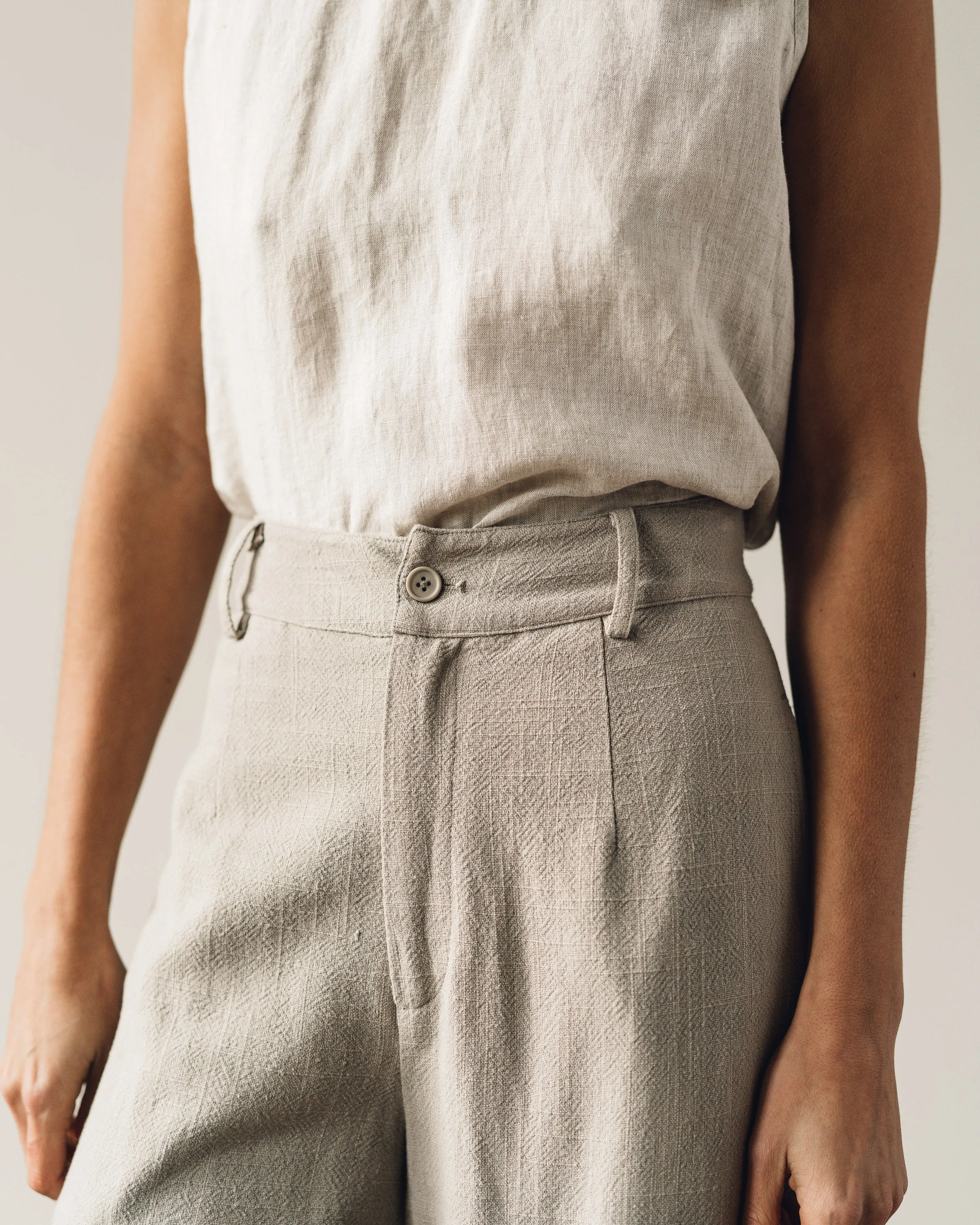 7115 Linen Wide-Legged Cropped Trouser, Sand