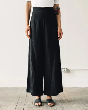 7115 Linen Wide-Legged Trouser, Black