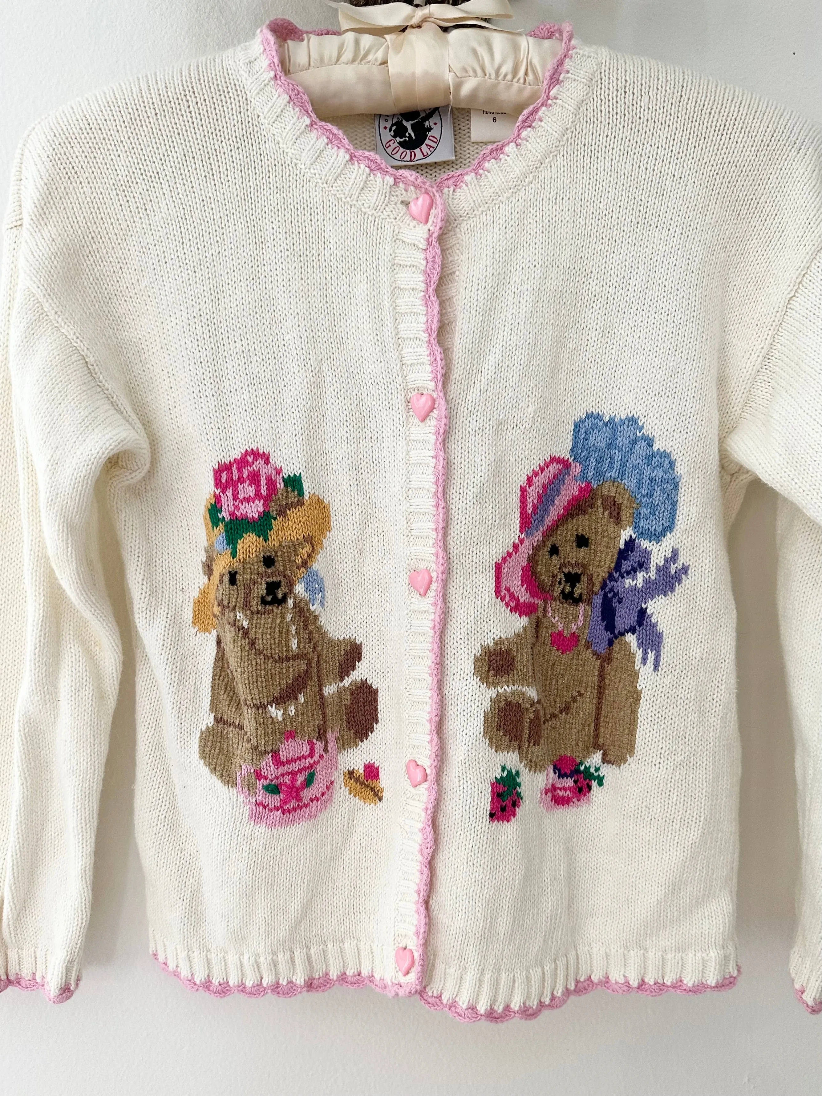 80s 90s Teddy Bear Cardigan Sweater (xxs)